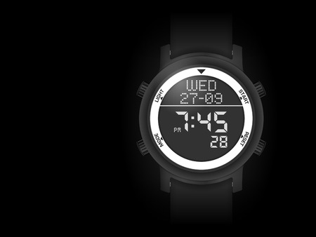 Digital watch on a black background.のイラスト素材