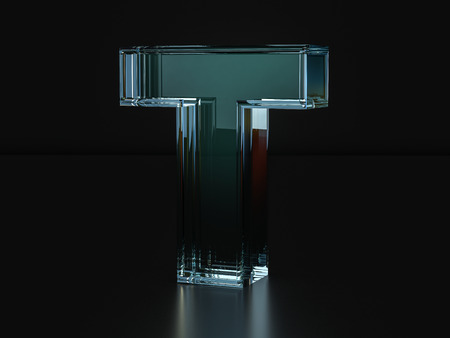 Glass letter T on a black background. 3D illustration.の写真素材