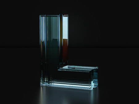 Glass letter L on a black background. 3D illustration.の写真素材