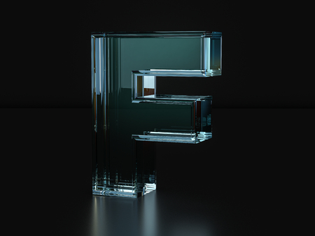 Glass letter F on a black background. 3D illustration.の写真素材