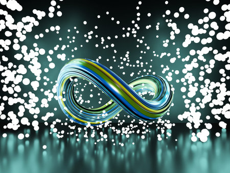 Infinity symbol on abstract black background. 3D illustration.の写真素材