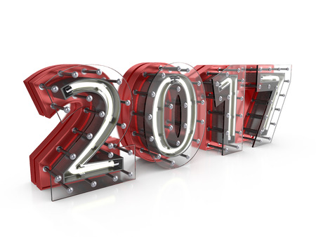 Neon 2017 symbol on a white background. 3D illustration.の写真素材