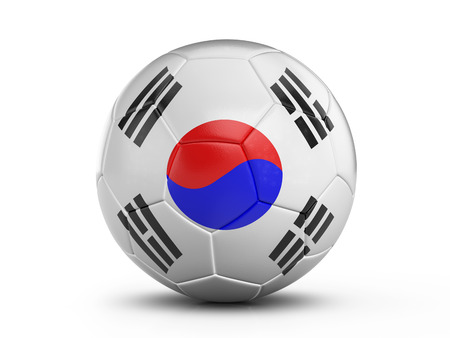 Soccer ball South Korea flag on a white background. 3D illustration.の写真素材