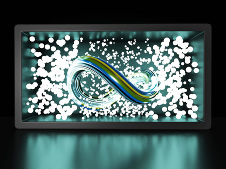 Infinity symbol on abstract black background. 3D illustration.