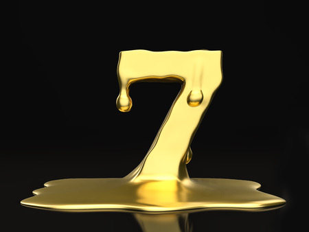 Liquid gold number 7 on a black background. 3D illustration.の写真素材