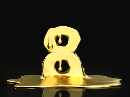 Liquid gold number 8 on a black background. 3D illustration.の写真素材