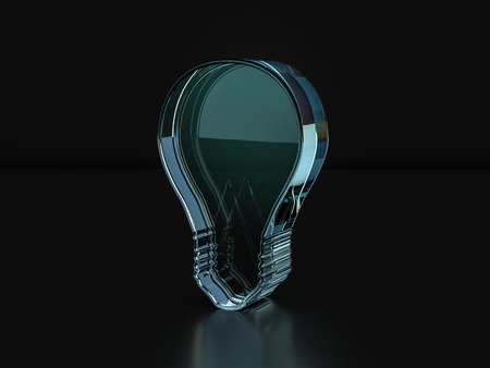 Glass bulb symbol on a black background. 3D illustration.の写真素材