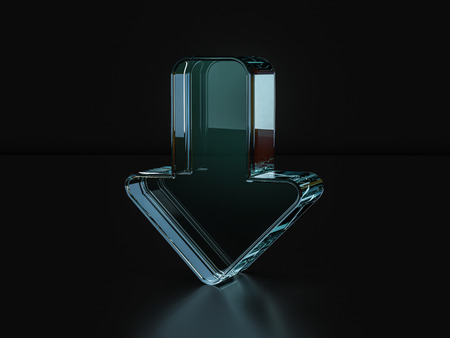 Glass arrow symbol on a black background. 3D illustration.の写真素材