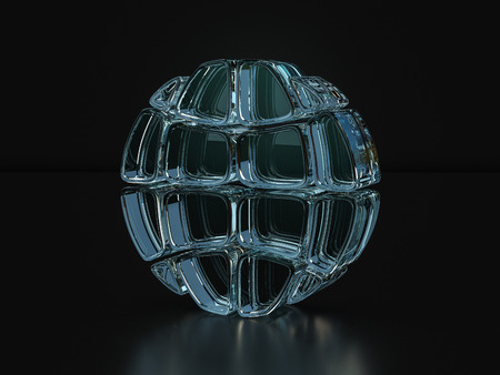 Glass globe symbol on a black background. 3D illustration.の写真素材
