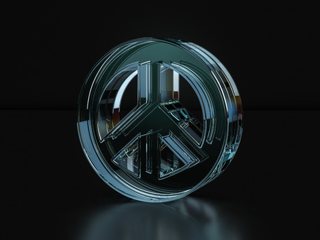 Glass peace symbol on a black background. 3D illustration.の写真素材