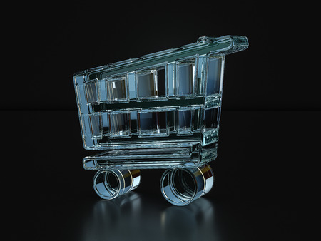 Glass shopping cart symbol on a black background. 3D illustration.の写真素材