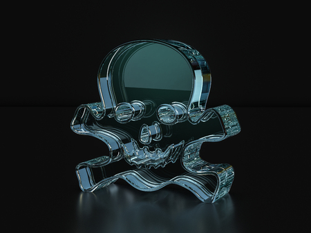 Glass skull symbol on a black background. 3D illustration.の写真素材