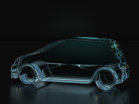 Glass car symbol on a black background. 3D illustration.の写真素材