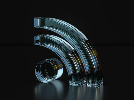 Glass RSS symbol on a black background. 3D illustration.