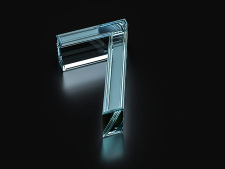 Glass number 7 on a black background. 3D illustration.の写真素材