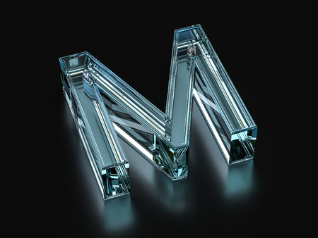 Glass letter M on a black background. 3D illustration.の写真素材