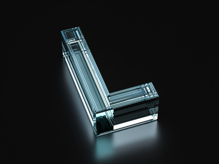 Glass letter L on a black background. 3D illustration.の写真素材
