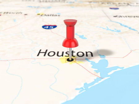 Pushpin on Houston map background. 3d illustration.の写真素材