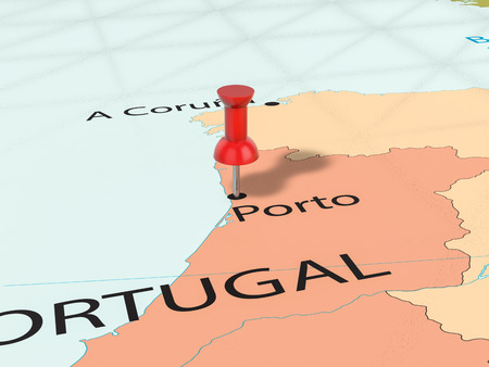 Pushpin on Porto map background. 3d illustration.の写真素材