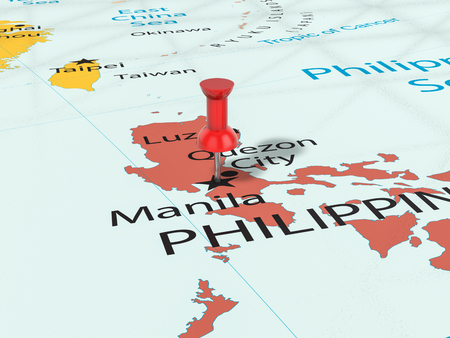 Pushpin on Manila map background. 3d illustration.の写真素材