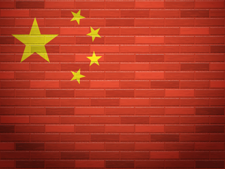 China flag on textured brick wall.のイラスト素材