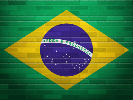 Brazil flag on textured brick wall.のイラスト素材