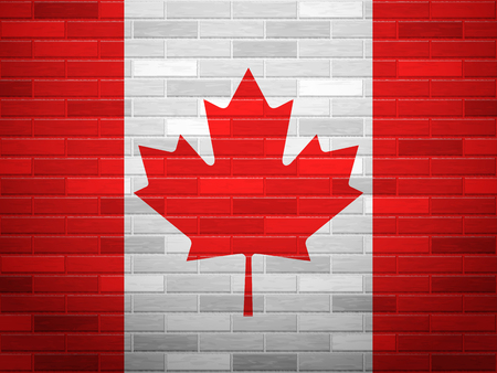 Canada flag on textured brick wall.のイラスト素材
