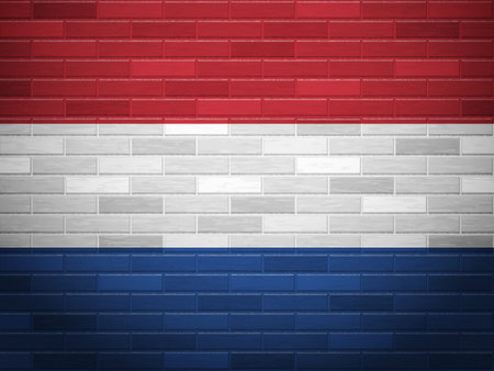Netherlands flag on textured brick wall.のイラスト素材