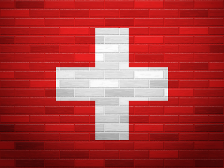 Switzerland flag on textured brick wall.のイラスト素材