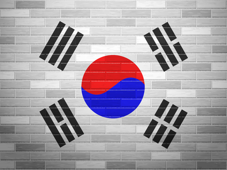 South Korea flag on textured brick wall.のイラスト素材