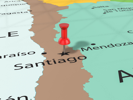 Pushpin on Santiago map background. 3d illustration.の写真素材