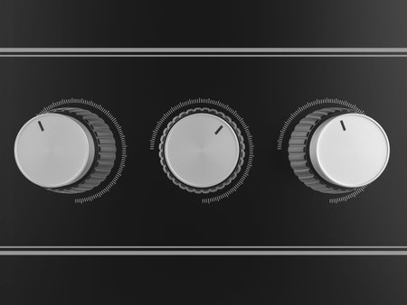 Metal sound volume control knobs. 3d Illustration.