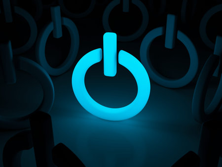 Light power symbol on dark background. 3d illustration.