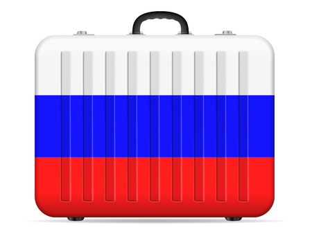 Russia flag travel suitcase on a white background. Vector illustration.のイラスト素材