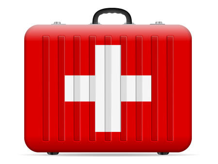 Switzerland flag travel suitcase on a white background. Vector illustration.のイラスト素材