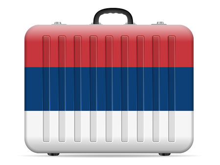 Serbia flag travel suitcase on a white background. Vector illustration.のイラスト素材