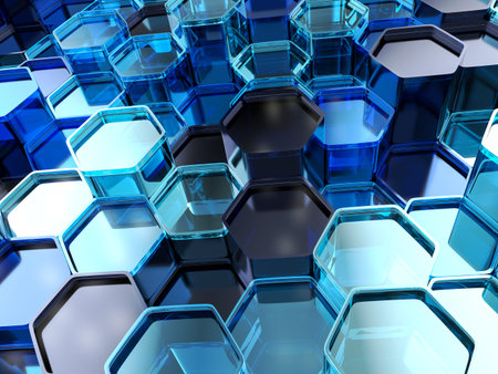 Abstract background formed from blue hexagons. 3D illustration.