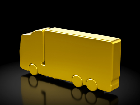 Gold truck symbol on a black background. 3d illustration.の写真素材