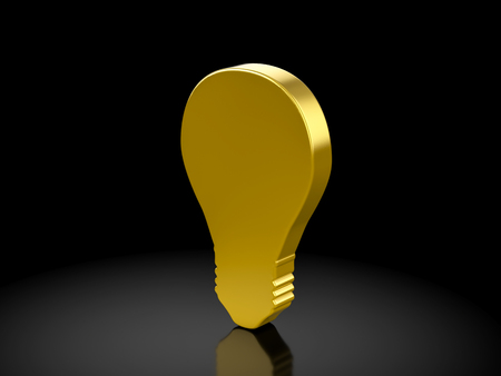 Gold bulb symbol on a black background. 3d illustration.の写真素材
