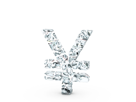 Broken glass yen symbol on a white background. 3d illustration.の写真素材