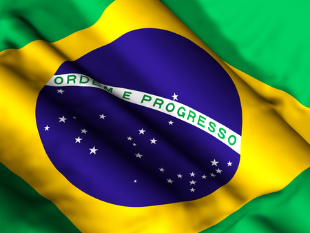Waving close up Brazil flag background. 3d illustration.の写真素材