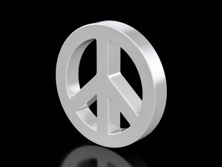 Metallic peace symbol on a black background. 3d illustration.の写真素材