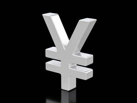 Metallic yen symbol on a black background. 3d illustration.の写真素材