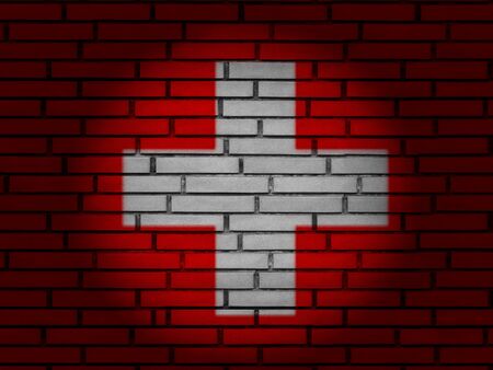 Switzerland flag on brick wall. 3d illustration.の写真素材