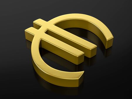 Gold euro symbol on a black background. 3d illustration.の写真素材