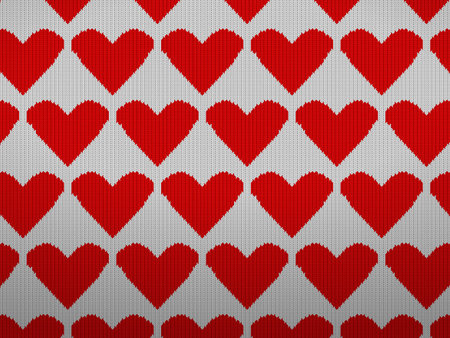 Knitted pattern background with hearts. Vector illustration.