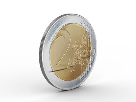 Two euro coin on a white background. 3d illustration.の写真素材