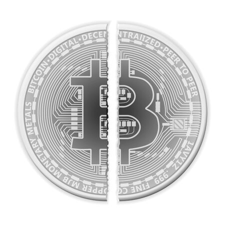 Broken bitcoin on a white background. Vector illustration.のイラスト素材