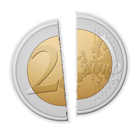 Broken two euro on a white background. Vector illustration.のイラスト素材