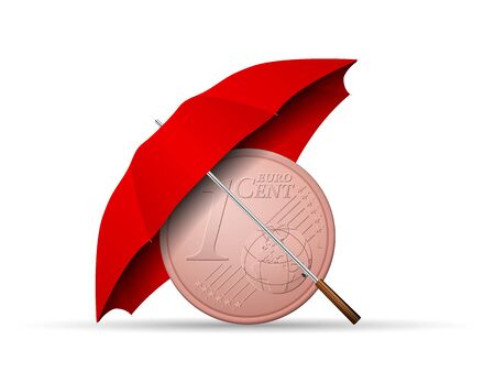 One euro cent under umbrella on a white background.のイラスト素材